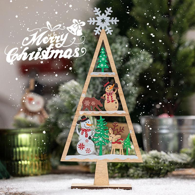 1PC Mini Wooden Christmas Tree Shape Pendants DIY Festival Party Tabletop Ornaments New Year Home Decoration Gift Prop