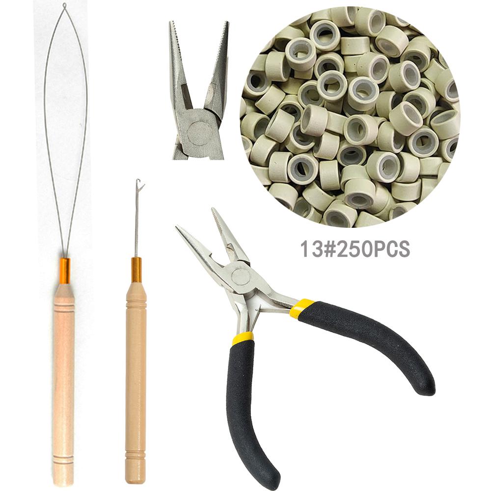 Hair Extension Tool Kit includes extension pliers crochet hook bead stringer and nano ring for making styling accessories