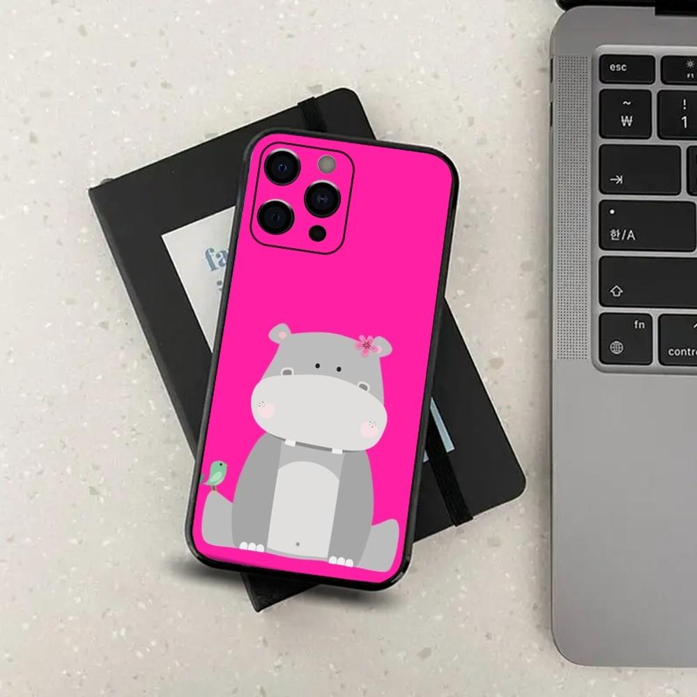 Мультяшный Чехол для Телефона с Животным Бегемотом Для Apple iPhone 15,14,13,12,11,Pro,X,XS,Max,XR,Plus,Mini Мягкий Черный Чехол