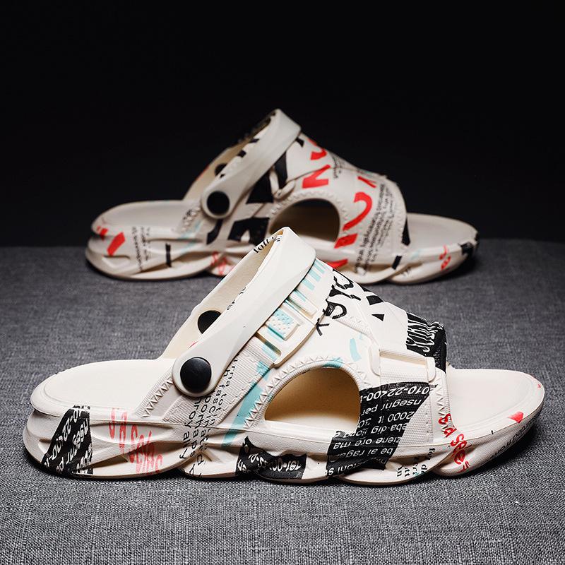 Сандалии мужские два в одном верхняя одежда нескользящие тапочки подростковые уличные студенческие двойного назначения пляжные крутые тапочки сандалии