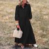 Women's 3/4 Sleeve Maxi Dress Button Up Lapel Swing Dress with Pockets A-line Ruffles Tiered Beach Sundress