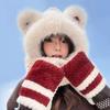 3 In 1 Hat Scarf Gloves Set Bear Ear Decor Thickened Plush Winter Hat