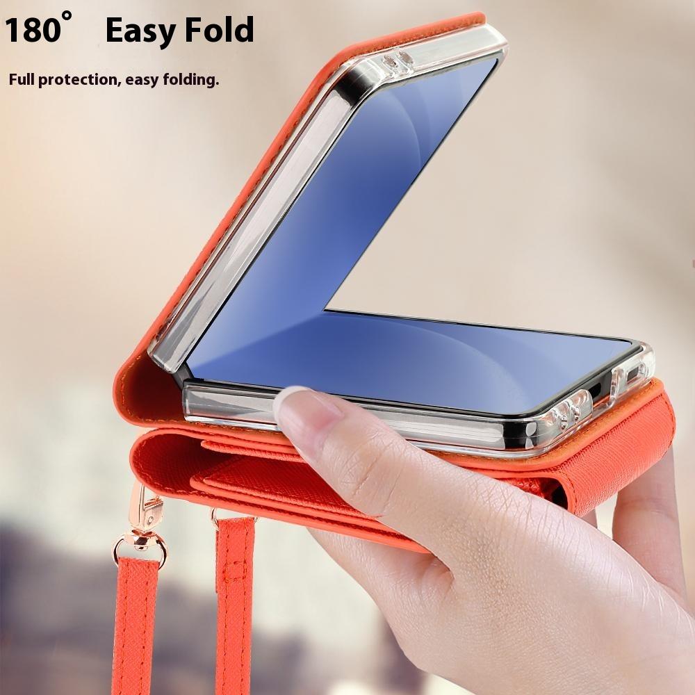 Чехол для Samsung Galaxy Z Flip7 5G, сумка для карт, подставка, чехол для телефона из ПУ кожи и ПК с ремешком