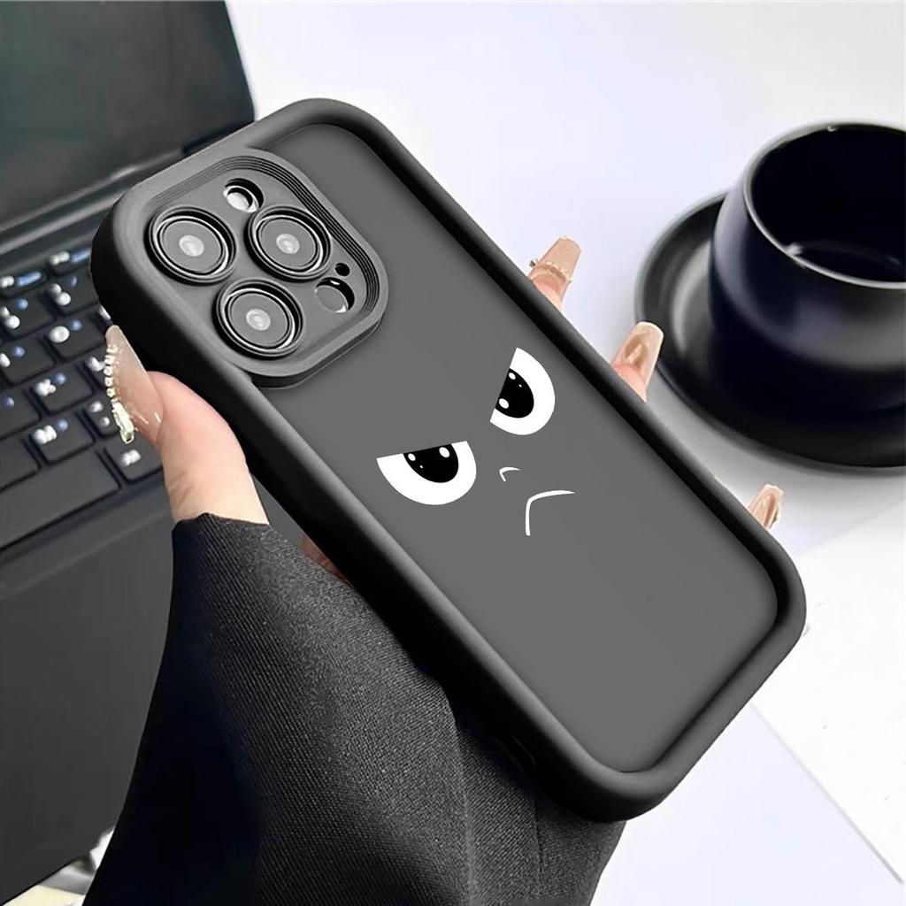 Черный рифленый чехол из карбида кремния для iPhone 15/16/17 с дизайном в виде смешного лица