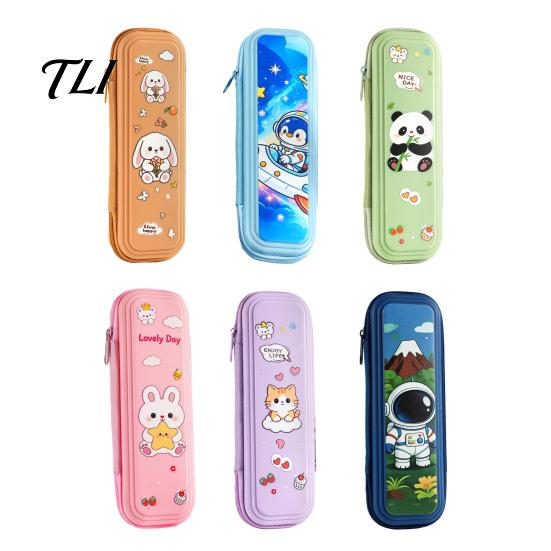 Organized School Stationery Holder Kids Pencil Case with Multi Compartment, Astronaut/Rabbit/Panda/Cat Cartoon Wear Resistant Fabric Box Pattern