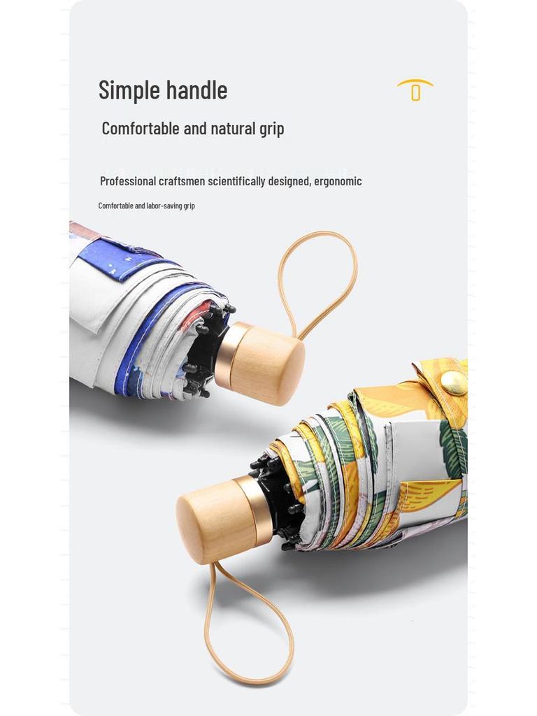 Women's UV-Protection Foldable Sun Umbrella - Compact, Portable, Manual, for Rain or Shine with Black Glue Coating.