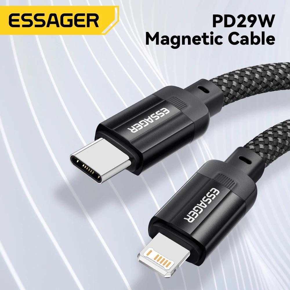 Essager Магнитный кабель 29 Вт USB C to Lightning 3A, магнитный зарядный шнур для быстрой зарядки, не спутывающийся, для Airpod iPhone 14 13 12 pro