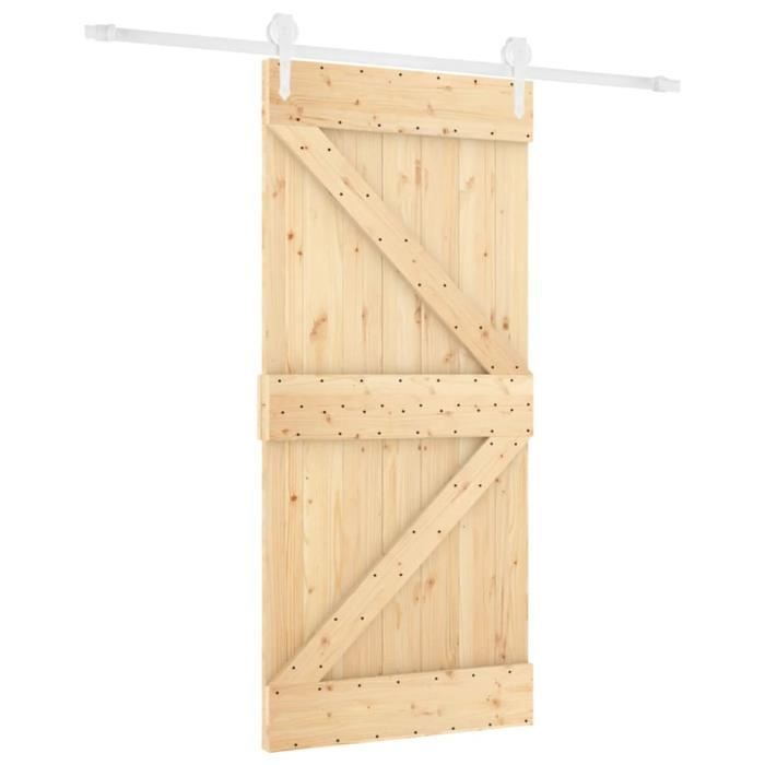 Porte coulissante en bois de pin massif - VIDAXL - 90x210 cm - Blanc - Kit de quincaillerie inclus