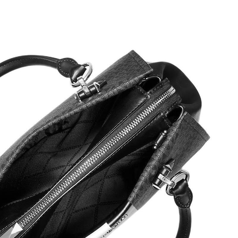 MICHAEL KORS MARILYN brand logo zipper closure coated canvas shoulder crossbody handbag medium size women's black with white