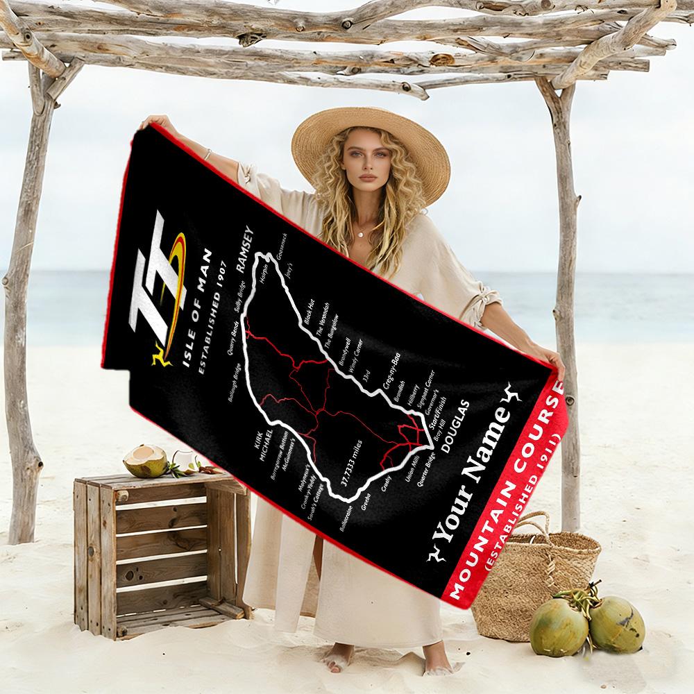 Isle Man Tt Personalized Text Beach Towel Super Soft Absorbent Perfect for Traveling Yoga Camping and Swimming