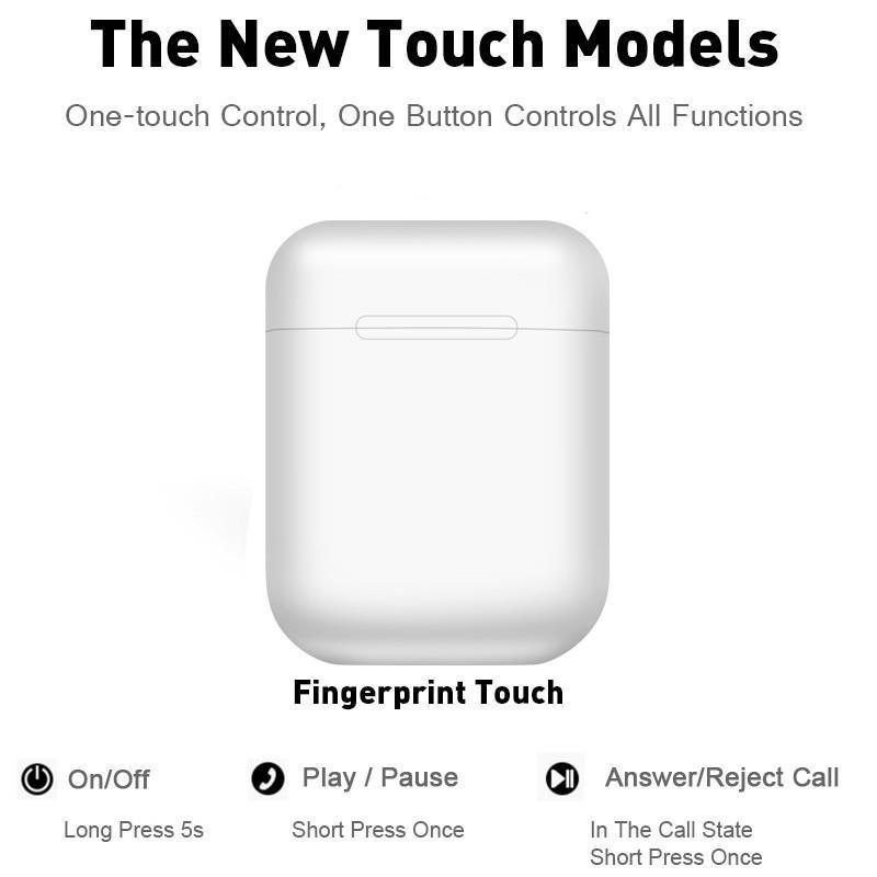 I12 Беспроводная гарнитура Bluetooth 5.0 Touch Спортивные наушники Стерео с зарядным устройством для IPhone Xiaomi Huawei Samsung Android Phone