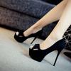 Women 12cm High Heels 3 .5cm Platform Fetish Peep Toe Pumps Sexy Lady Stiletto Heels Nightclub Flock Butterfly Bow Office Shoes