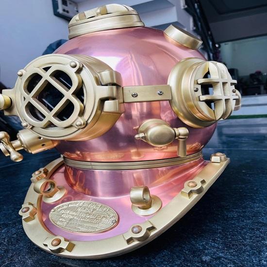 45.72 Cm Diving Helmet Deep Sea  Mark V Diving Helmet Copper Brass Nautical Collection Table Top, Home Decorative