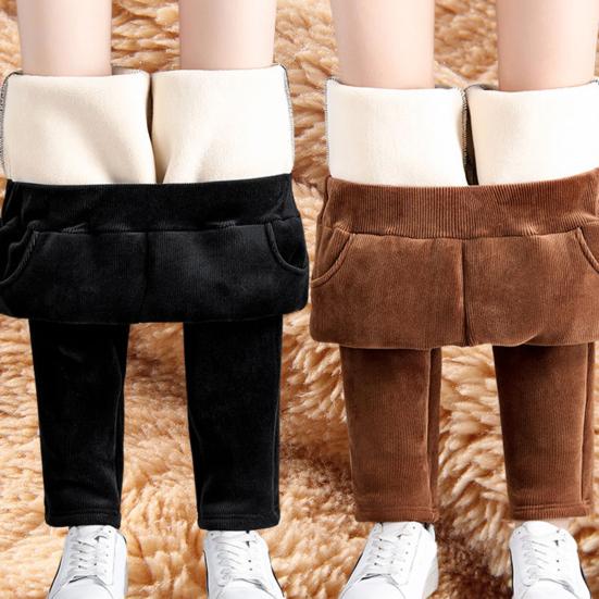Прямые вельветовые брюки с высокой талией, эластичным поясом и карманами, женские осенне-зимние однотонные брюки на флисовой подкладке