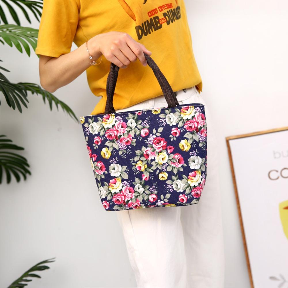 Сумка-тоут с цветочным принтом, большой вместимости, сумка для мамы с розами, модная холщовая сумка для ланча, для путешествий