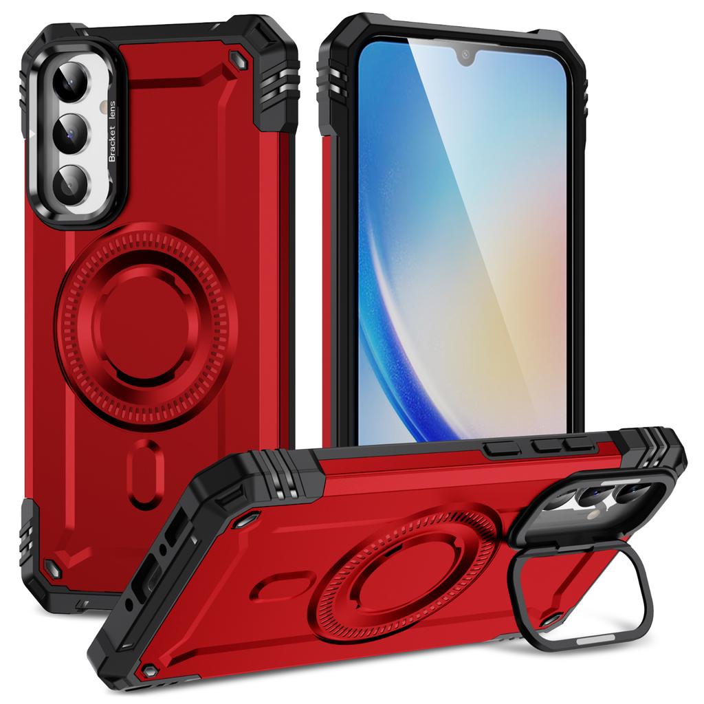 For Samsung Galaxy A25 5G (Global) (161.0mm) Case Compatible with MagSafe Metal Lens Frame Kickstand PC+TPU Mobile Cover
