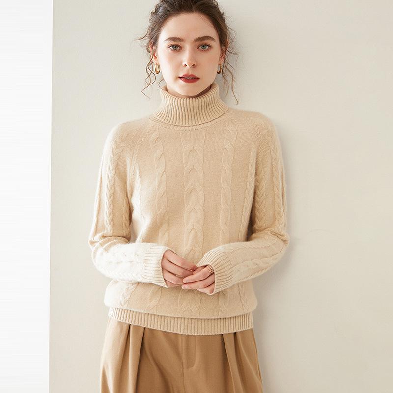 Женский кашемировый свитер толстой вязки «косичка» в два сложения - с длинным рукавом, средней длины, осенне-зимняя базовая вещь премиум-класса
