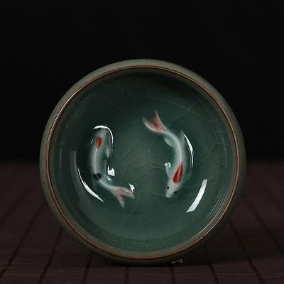 Китайский фарфор Longquan Celadon, чайная чашка и блюдце с золотой рыбкой, 60 мл, чайная чашка Celadon Crackle