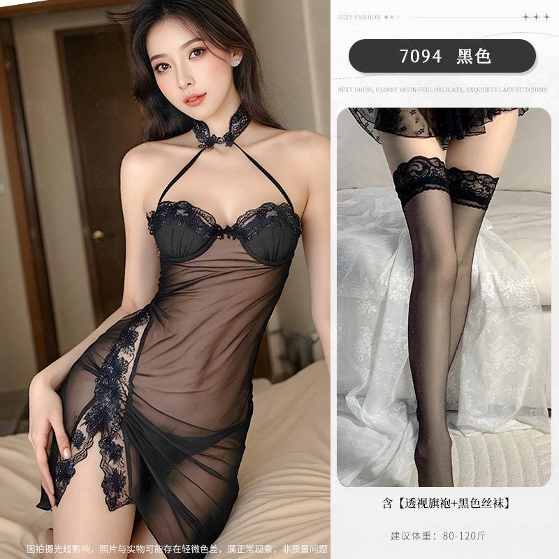 Sex underwear perspective nightdress sexy lace cheongsam hot passion no-temptation suit