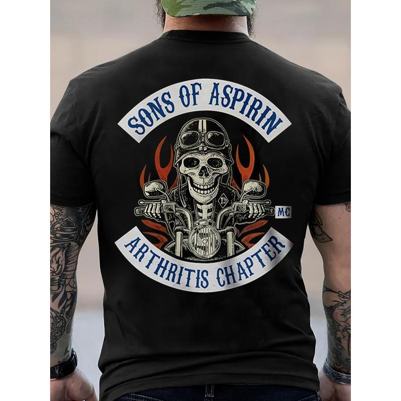 Men's Casual Sports 100% Breathable T-Shirt, 180G Halloween "Day of The Dead" Theme Classic Letter Print, Fashionable And Versatile Men's T-Shirt
