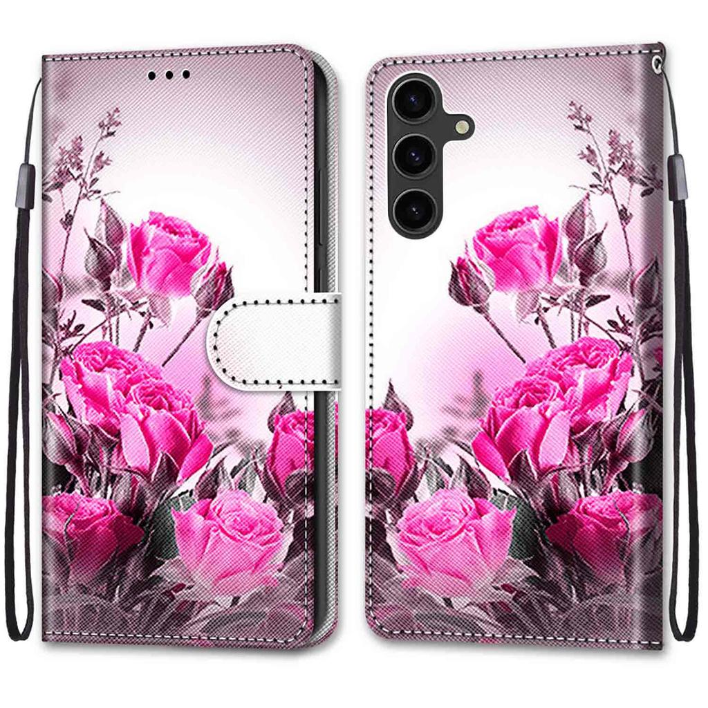 Модный расписной узорный чехол-книжка с ремешком для iPhone Samsung Huawei Honor Xiaomi Redmi OPPO Realme Moto Asus