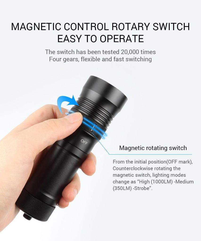 Светодиодный фонарик SMACO IPX8 Водонепроницаемый для дайвинга и активного отдыха - черный