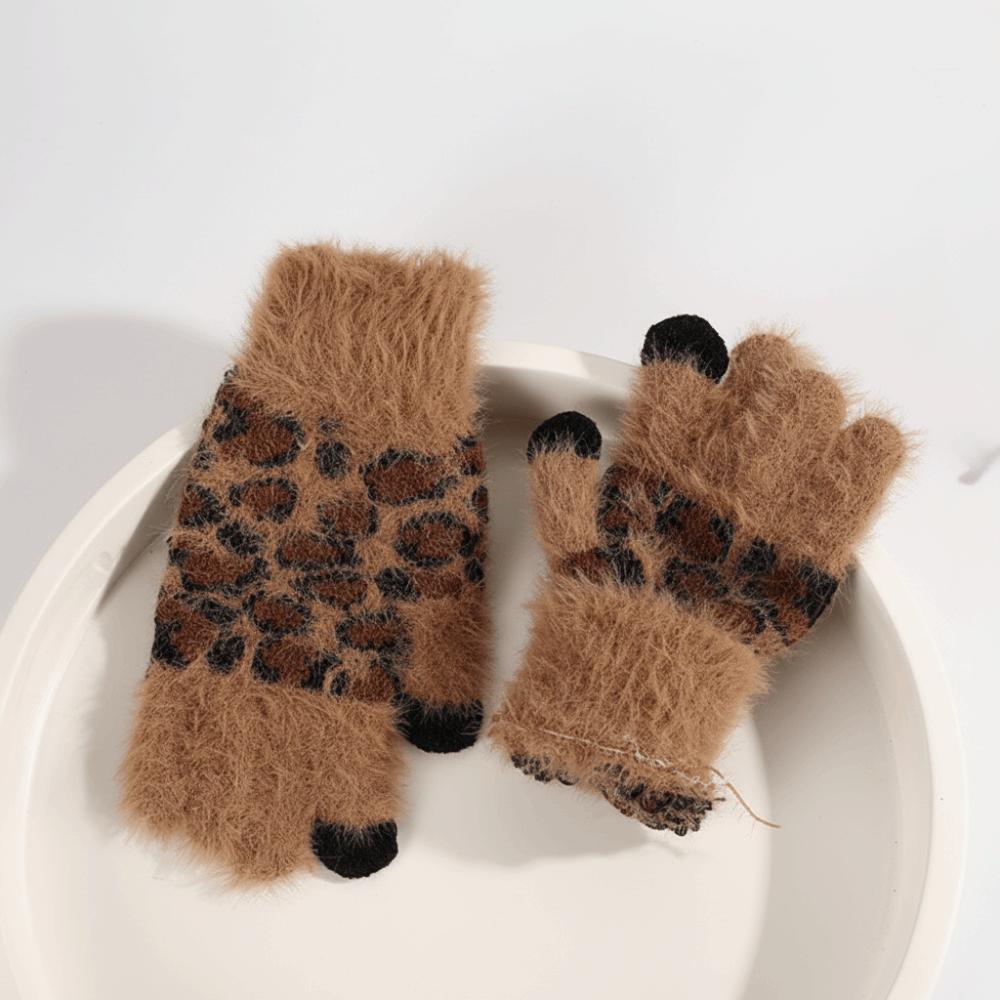 Touch Screen Warm Gloves Leopard Print Student Gloves Warm Skiing Gloves Outdoor Cycling
