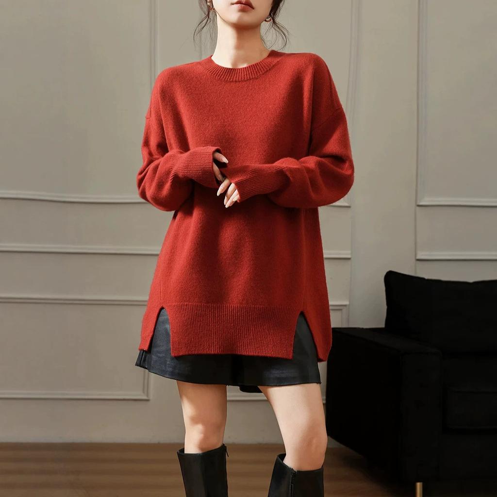 Europe, America 1011 Autumn and Winter Crew Neck Pullover Knitted Sweater Women's Loose Lazy Wind Large Size Women's Sweater