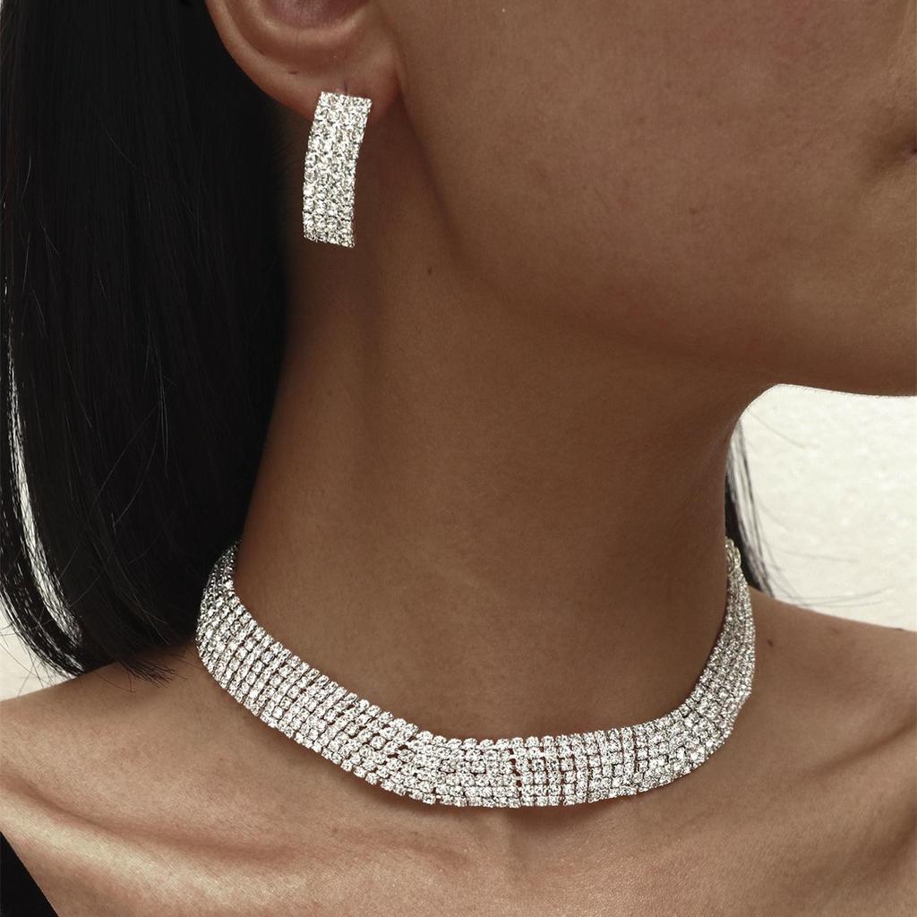 Luxury Bridal Zircon Flower Necklace & Earrings Set - Elegant Wedding Jewelry Accessories