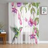 Тюлевая занавеска «Колибри» с фиолетовыми цветами и листьями для гостиной, прозрачная занавеска с балдахином для кухни, спальни, оконные шторы