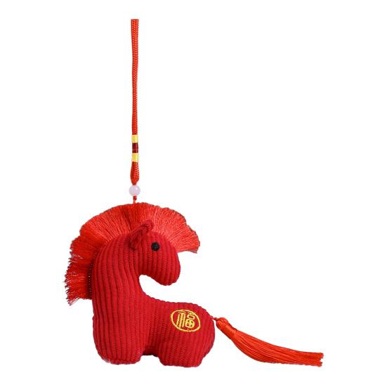 Plush Horse Toy Hanging Decoration Stuffed Lucky Pony Plushie with Red Tassels Year of Horse Mascot Doll Bag Charm New Year Holiday Gift