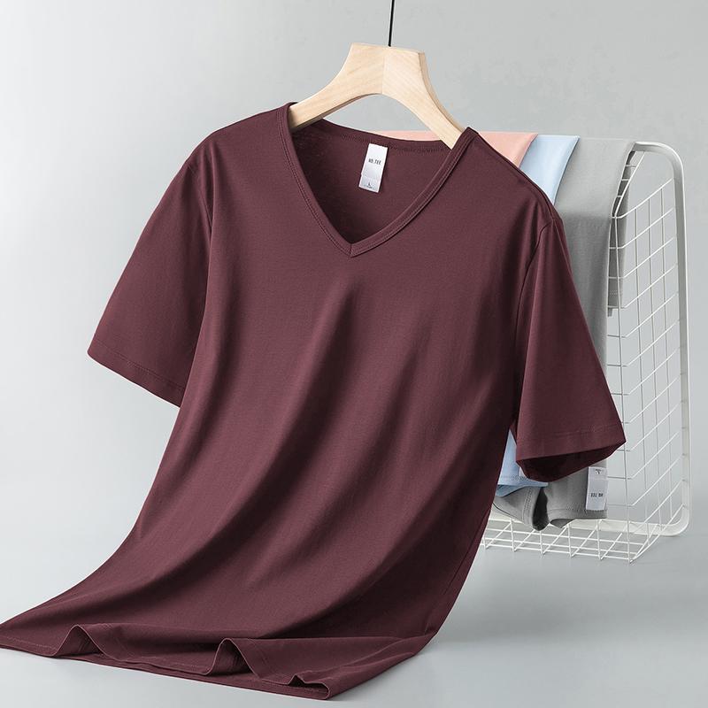 2025 New Men's Ice Silk V-Neck Short Sleeve T-Shirt Summer Cool Solid Undershirt