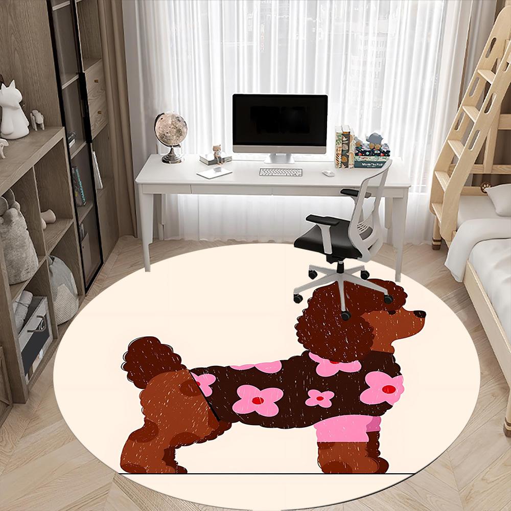 1pc Poodle, Floral Chair Carpet for Office, Non slip, Soft and Durable Office Rug
