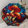 Stained Mushroom Garden Automatic Opening Folding Umbrella - Portable 3-Fold Design with Iron Frame, Perfect for Outdoor Use, Festive Gifts,