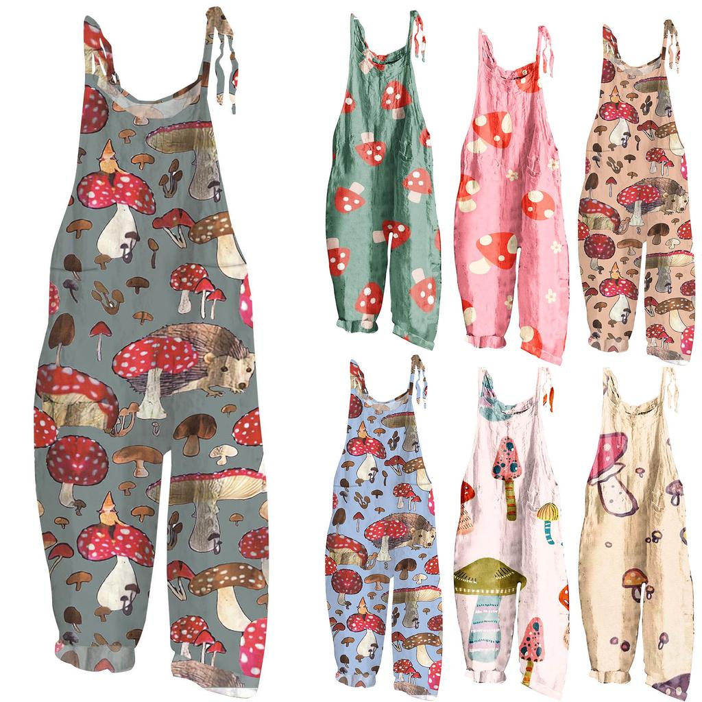 Женский модный милый маленький свежий винтажный повседневный комбинезон на бретельках с принтом