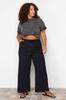 Women's Style Plus Size Pants Black Lace Waist Woven Plus Size Trousers