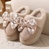 Lovely Bow Women Winter Toe Wrap Warm Solid Cotton Slippers Thick Soft Sole Slides Indoor Floor Flat Home Non-slip Shoes