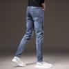 2024 Мужские классические узкие эластичные синие джинсы - всесезонный повседневный деним
