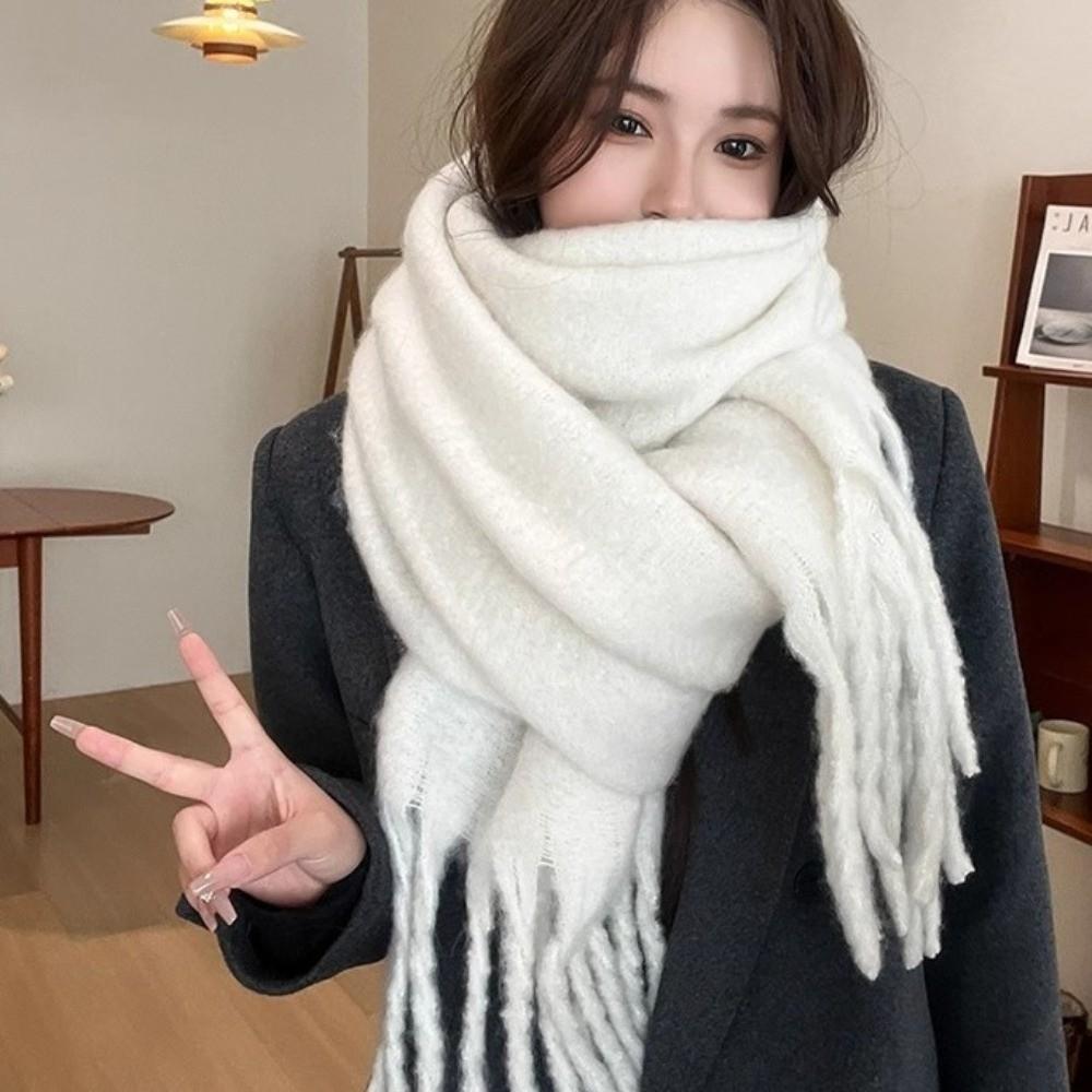 Tassel Wool Scarf Plush Long Shawl Retro Winter Cashmere Scarves Student