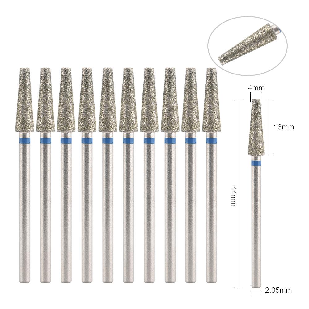 10 шт., сверла для ногтей, алмазные борфрезы, шлифовальные насадки, аксессуары для гель-лака для ногтей, инструмент для дизайна ногтей, хвостовик, резьба, полировка
