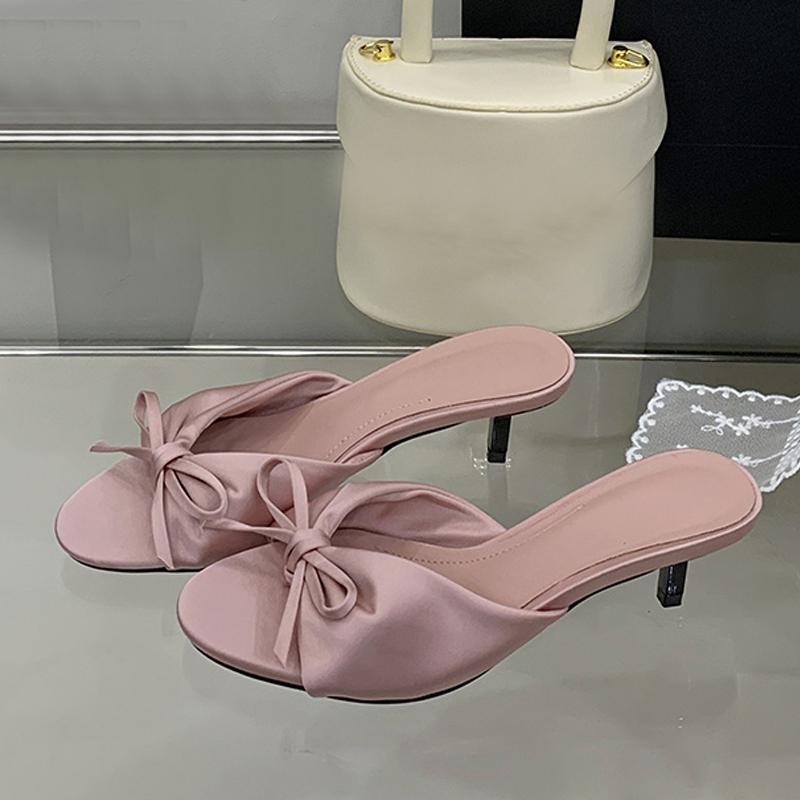 Летняя мода шелковые бабочки узел женские тапочки сандалии неглубокий открытый носок тонкие низкие каблуки мюли шлепанцы обувь Zapatos Mujer