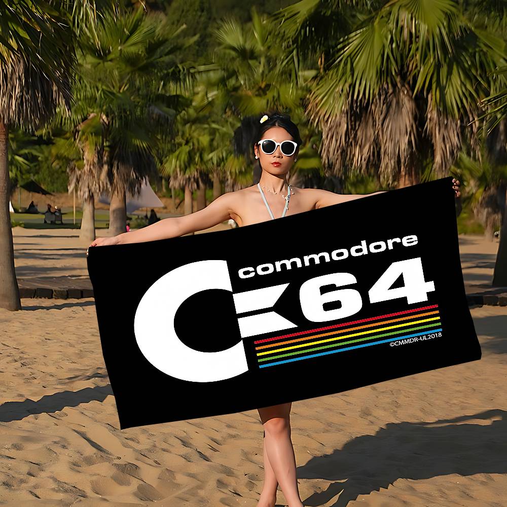 Логотип Commodore 64 Микрофибровое одеяло Быстросохнущие пляжные полотенца Большой размер Печать Супервпитывающее Полотенце-одеяло для бассейна