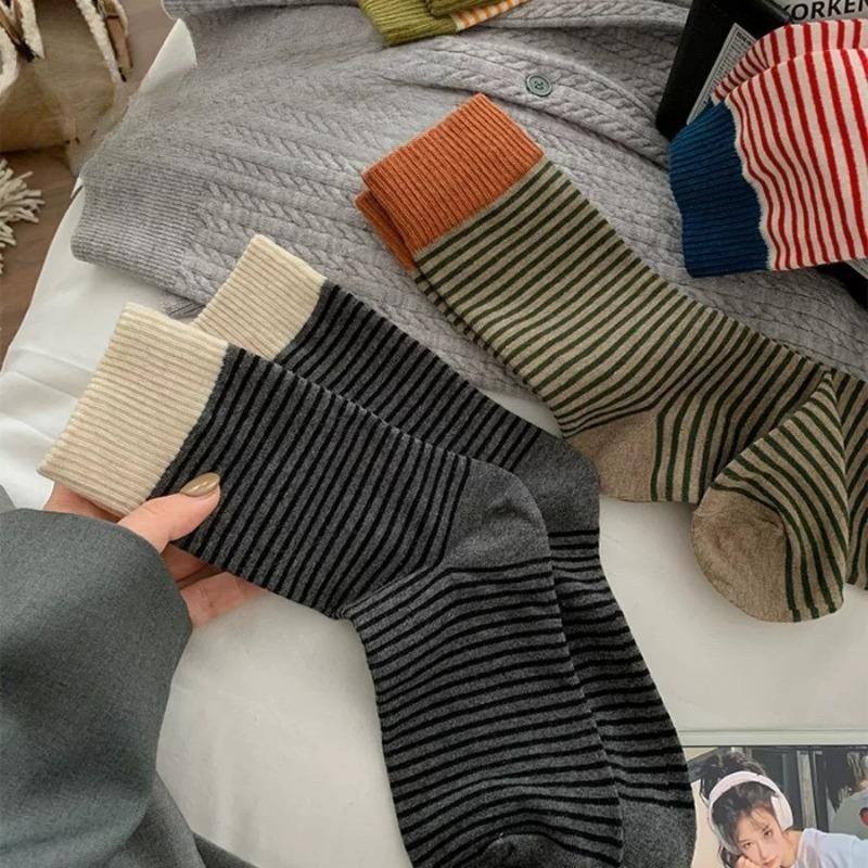Полосатые носки для женской осени и зимы, в сочетании с обувью и носками Burken, хлопковые куртки в студенческом стиле