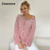Cinemore Весенне-осенний женский свитер однотонный свободный повседневный открытый карман теплый базовый топ с длинными рукавами и круглым вырезом трикотажная карточка