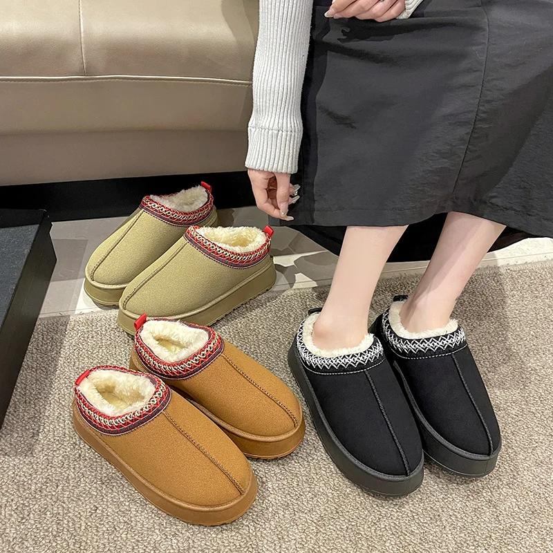 Новые зимние модные женские зимние теплые замшевые лоферы из кожи, женские туфли-лодочки на плоской подошве, туфли без каблуков, 2024