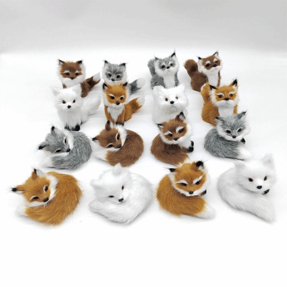 Figurine Plush Fox Doll Toy Artificial Animal Squatting Sitting Fox Model Window Display