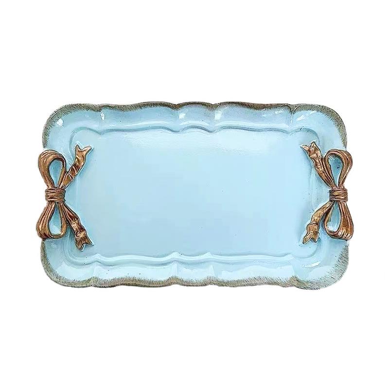 1 шт. Бант Романтическая десертная тарелка Цвет французского макарона Модный поднос из смолы с золотым покрытием