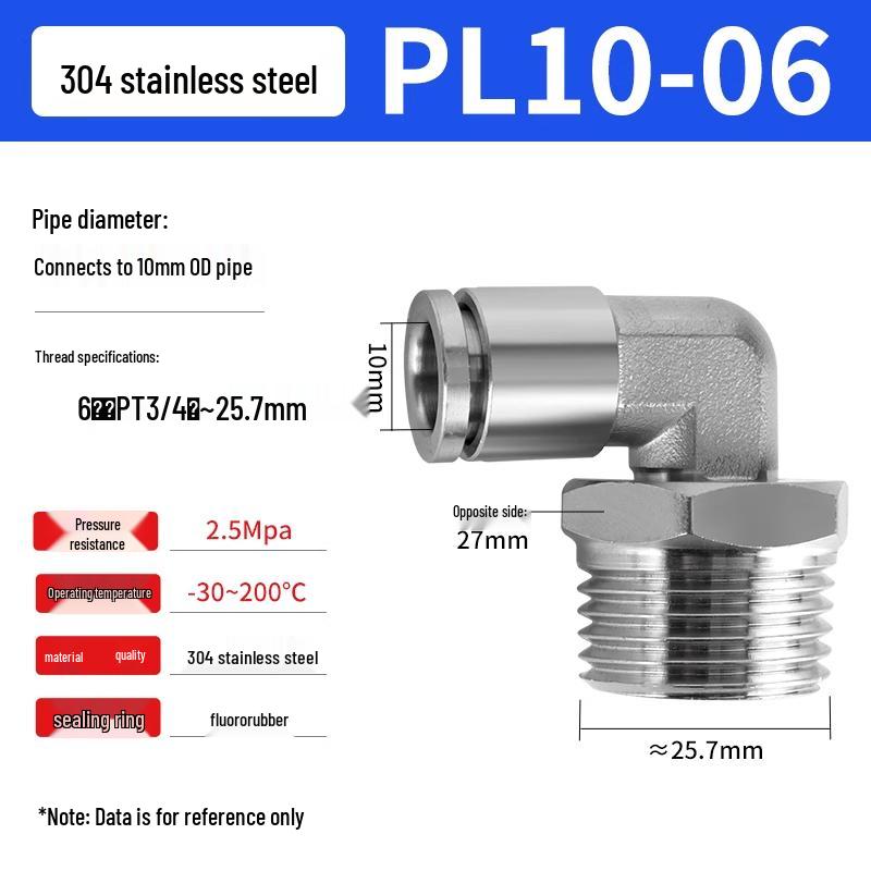 Пневматический быстросъемный фитинг из нержавеющей стали 304, поворотное колено PC16-06/PC8-02, PL6-M5/04