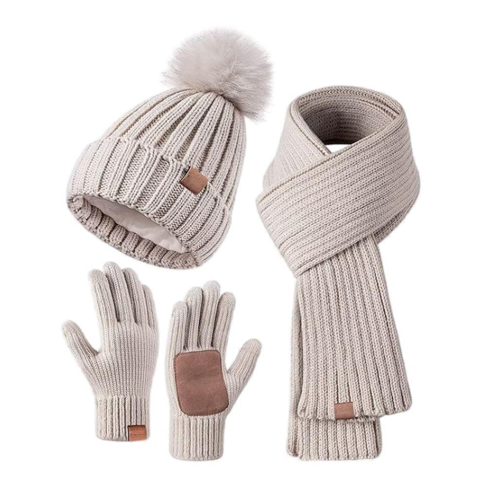3 шт./набор Нескользящие женские шапки шарф перчатки набор Защита ушей Перчатки для сенсорного экрана для мужчин женщин