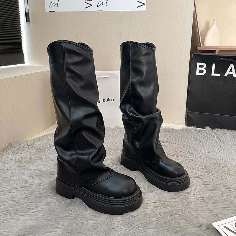 Сапоги женские 2024 осень новый британский стиль ретро длинные сапоги универсальные но колено толстая подошва жареные уличные брюки брюки сапоги